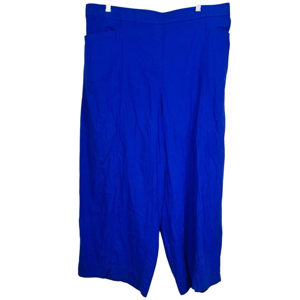 Penningtons Linen Blend Royal Blue Wide-leg Crop Pants Women Plus Size 20